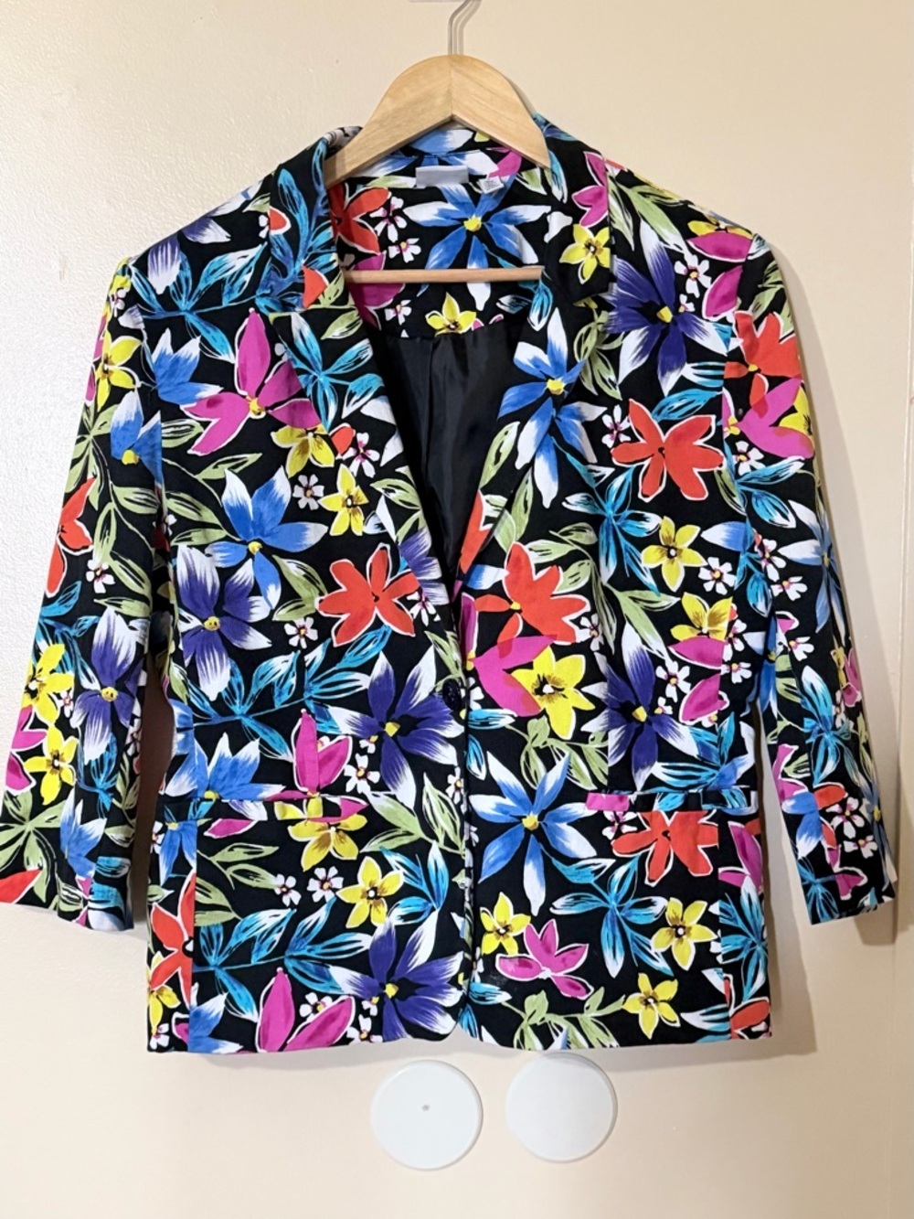 Kim Rogers Black Floral Blazer with Multicolor Blooms
